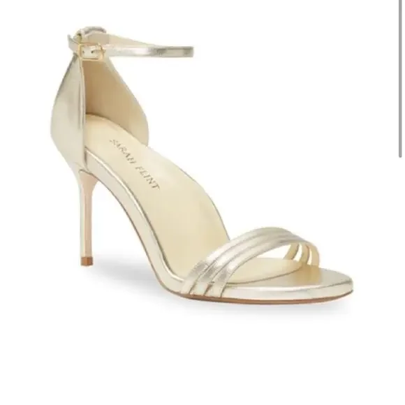 Sarah Flint Perfect Sandal heel Metallic Silver Nappa 39 or 8/8.5 wedding formal